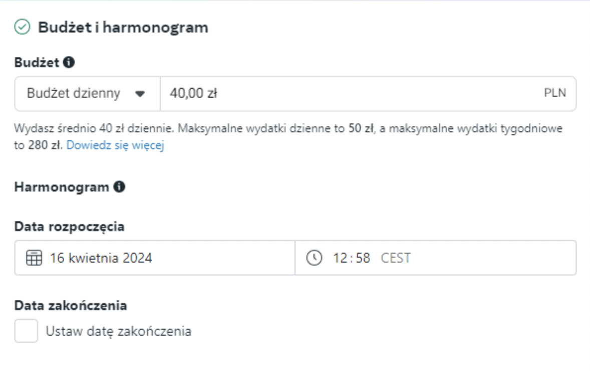 Ustawienia budżetu w Meta Ads