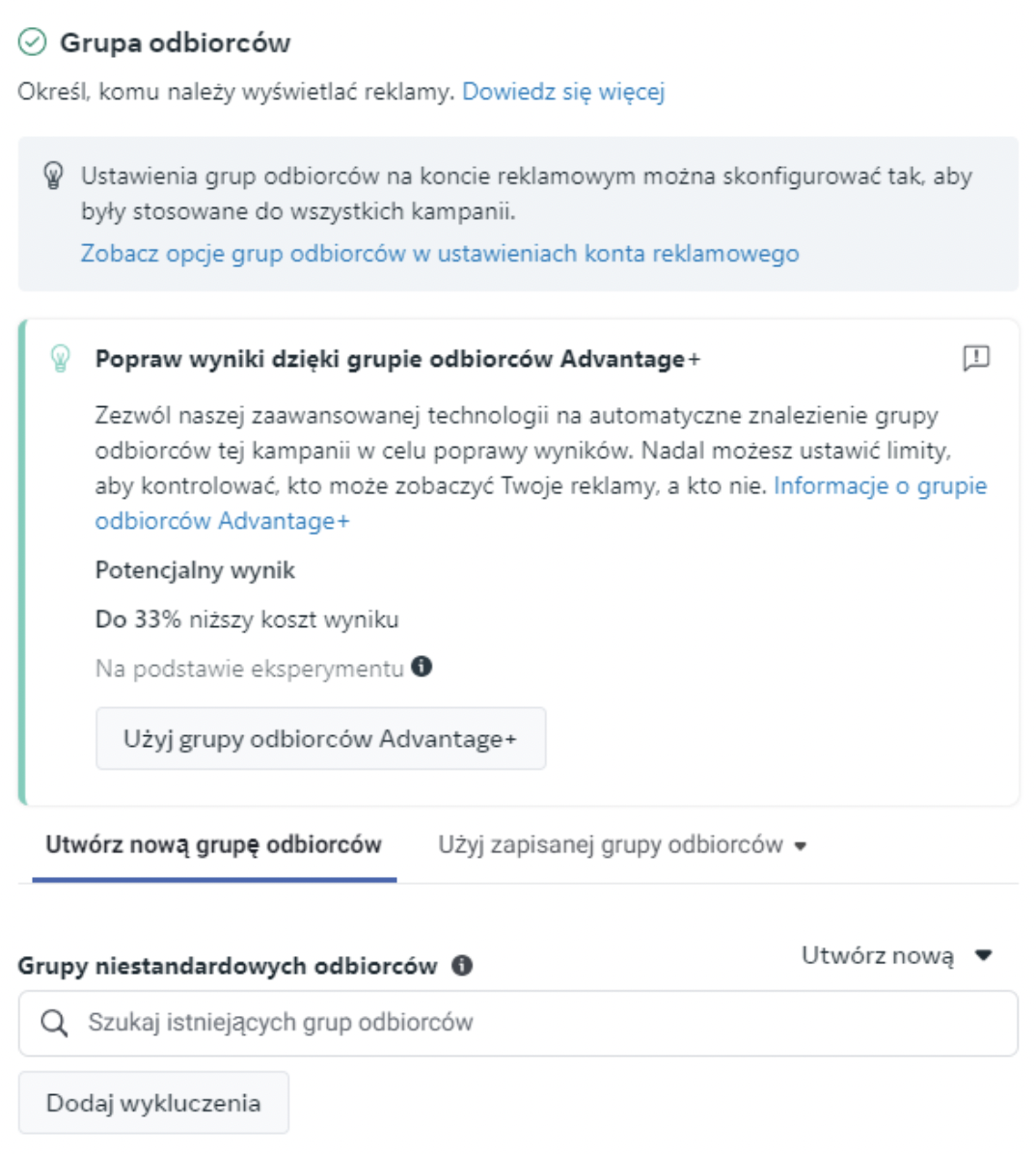 Ustawienia grupy odbiorców w Meta Ads