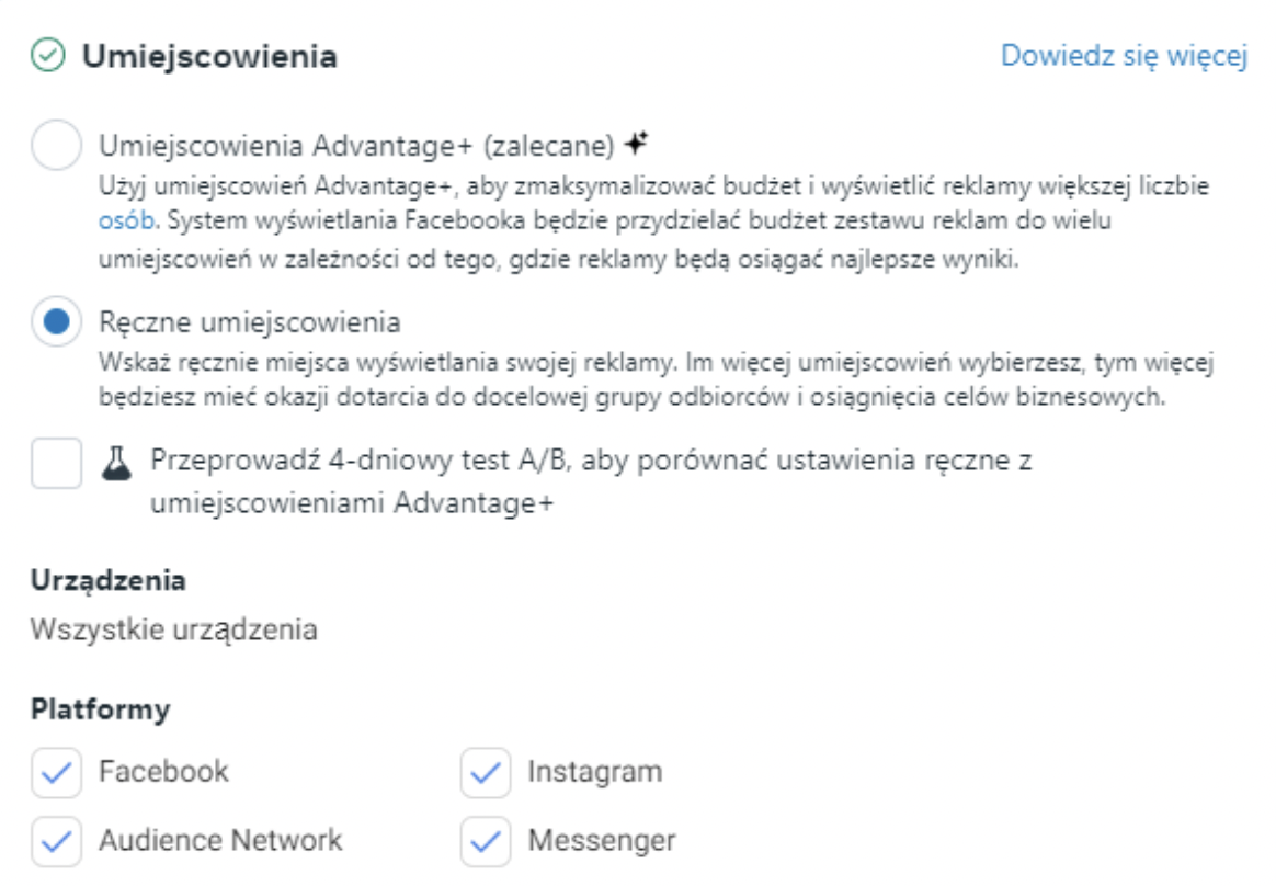 Ustawienia umiejscowienia w Meta Ads