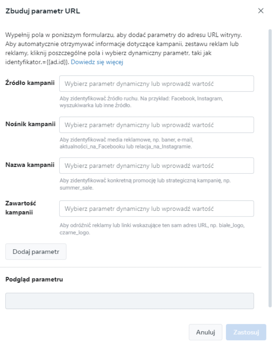 Budowanie parametru URL w Meta Ads